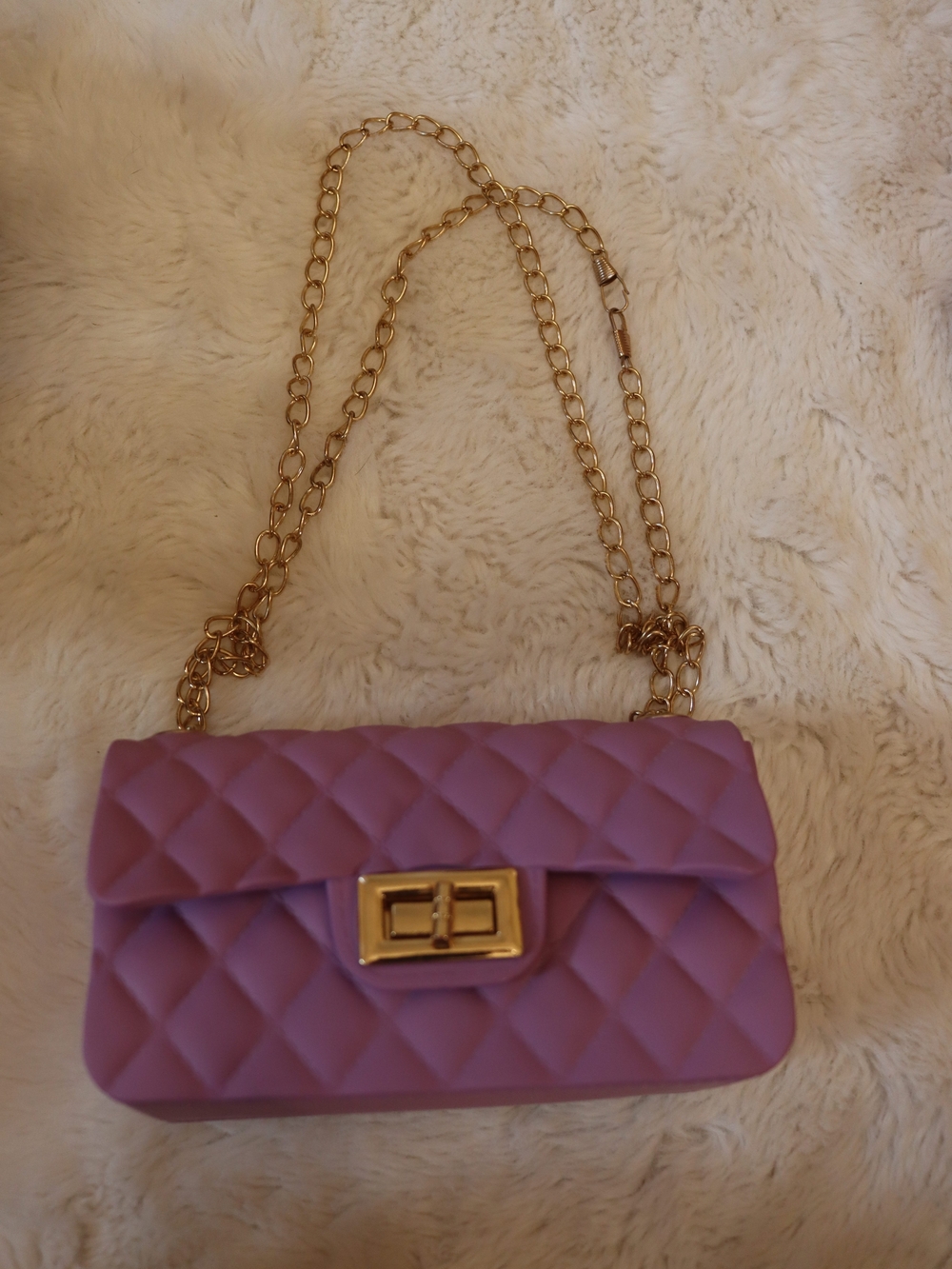 Jelly Quilted Purple Chain Shoulder Bag with Gold Hardware